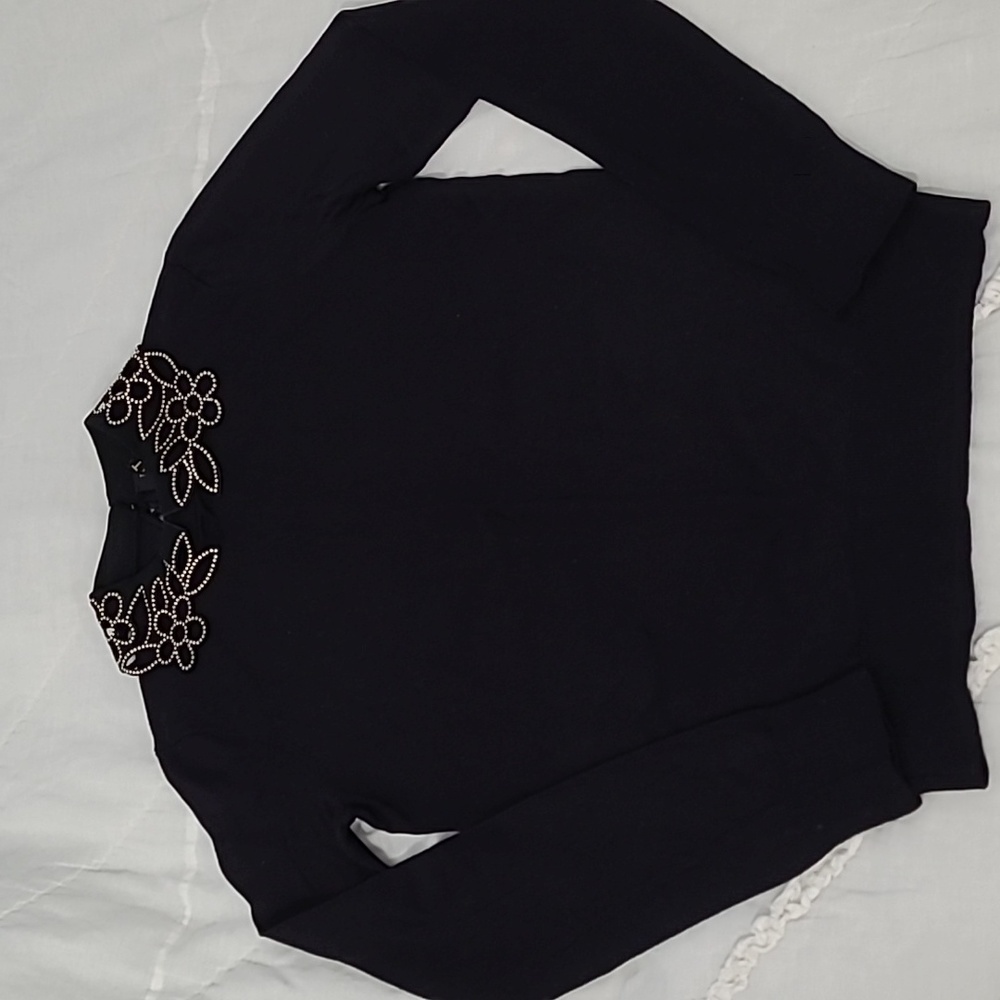 Women's Ted Baker Black Floral Collar Sweater Size 0 NWOT